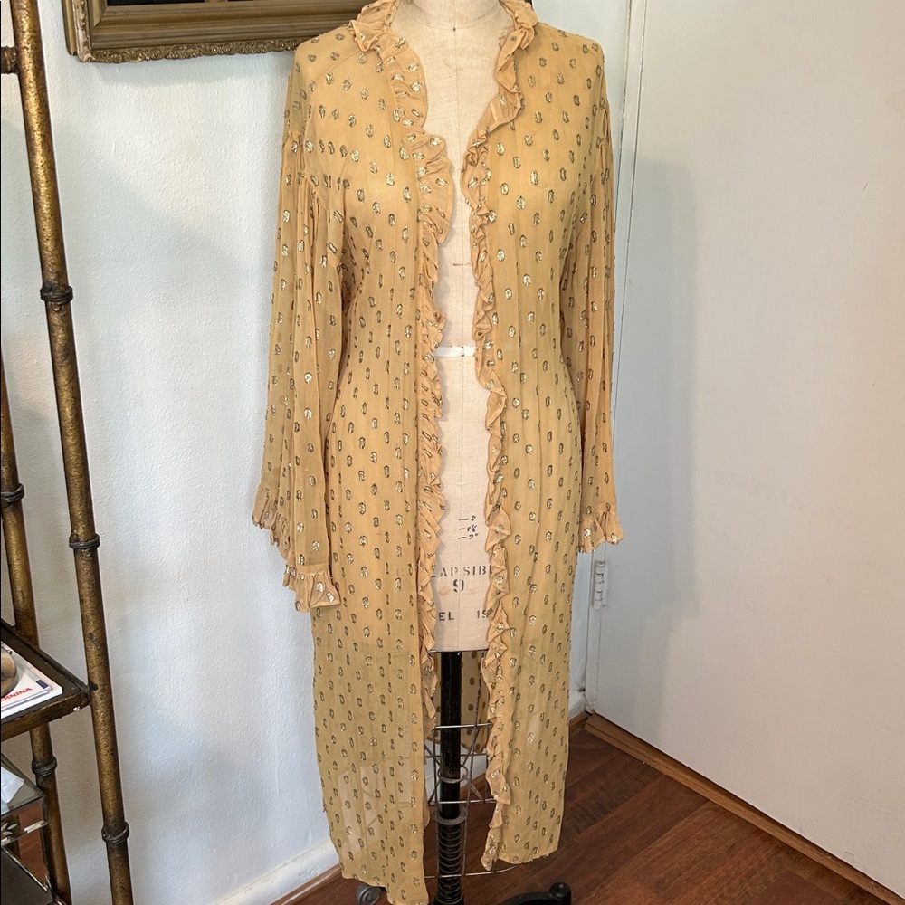 Anthropologie Elizabeth Gillett Yellow Gold Long Sleeve Duster